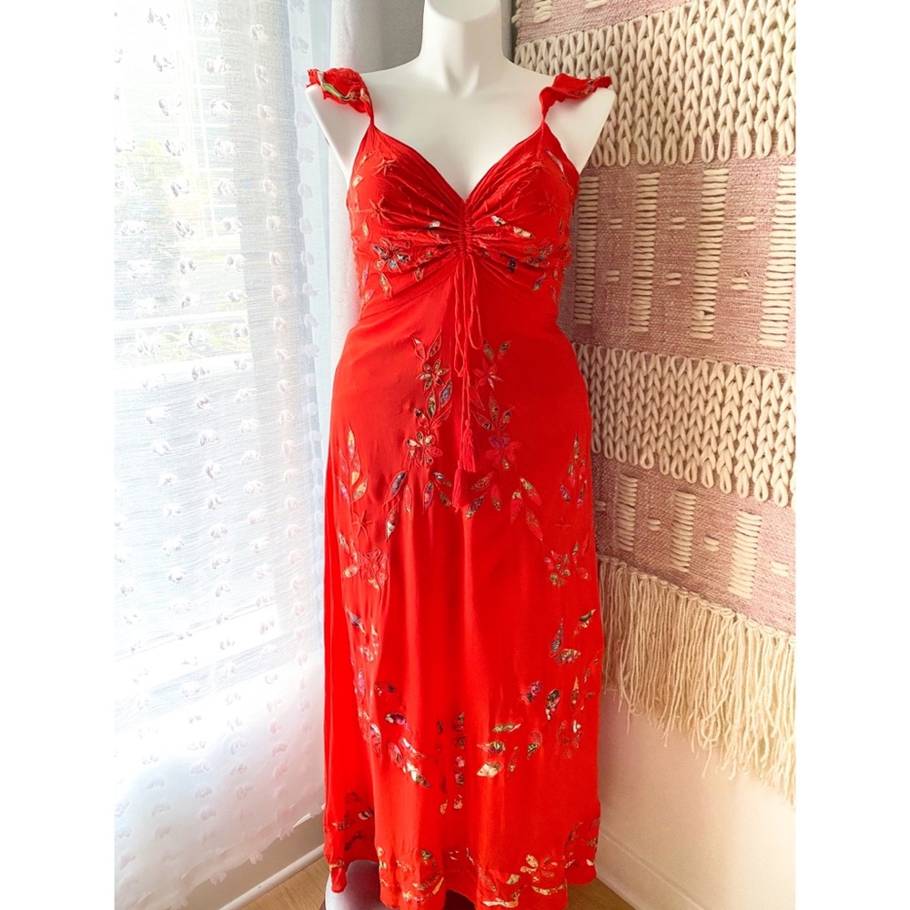 Anthropologie Red Floral Maxi Dress